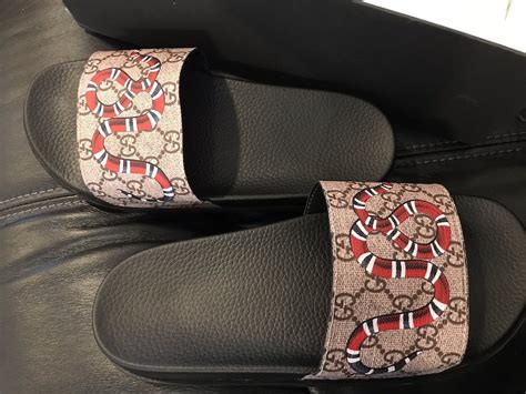 gucci snakeskin slides|Gucci cutout slides.